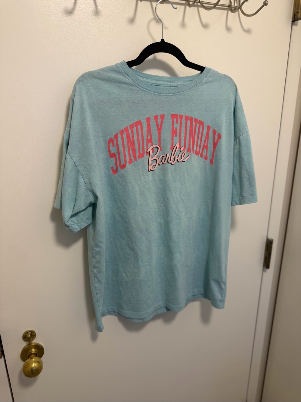 Sunday Funday Barbie Tee - Light Aqua with Pink Logo oversized